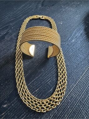 Avon Gold-Tone Multi-Strand Necklace and Cuff Bracelet Set